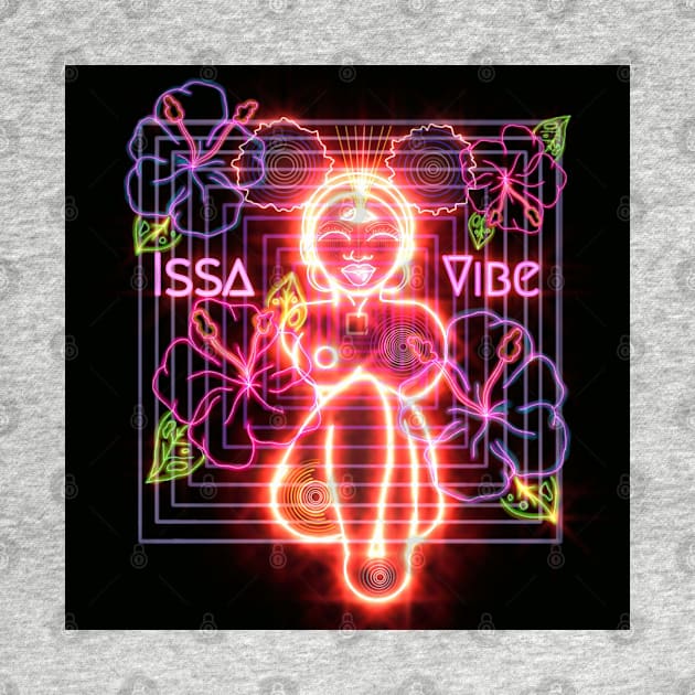 Psychedelic Issa Vibe Spacey Earth Girl (GOLDEN STAR CHILD EDITION) (black bg, pink, purple, golden child variation) by VantaTheArtist